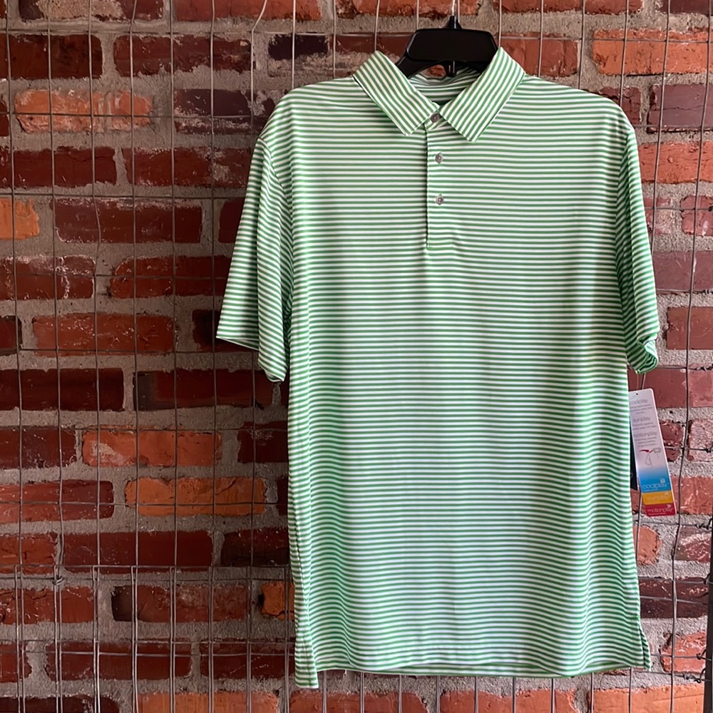 Pro Tour Green & White Striped Collared Polyester Golf Shirt Size Medium NEW